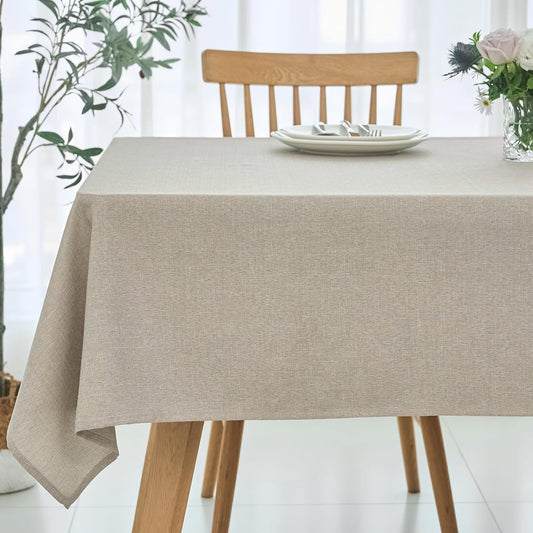 maxmill Rectangular Tablecloth Linen Texture Stain Proof Waterproof Wrinkle Free Spillproof Washable Slubby Texture Table Cloth Farmhouse Tablecloths for Dining Party Holiday, 60 x 140 Inch, Linen