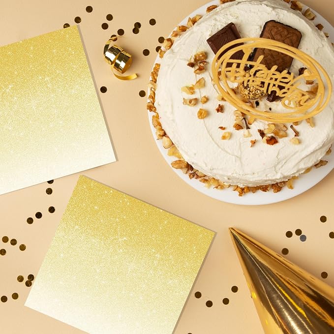 40 Pack Gold Paper Napkins - 6.5x6.5 Inches Gold Gradient Disposable Dinner Napkins for Parties, Weddings, Dinners & Holiday Decor