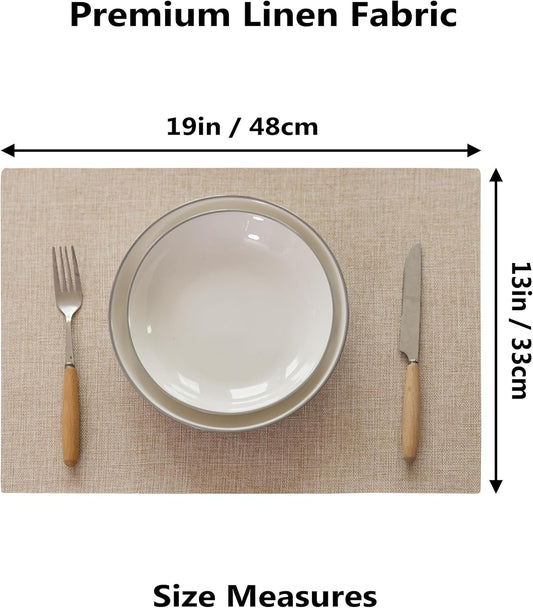 Demetex Linen Placemats Set of 4 Heat Resistant Cloth Placemats Table Place Mats Burlap Plate Mats for Dining Kitchen Banquet, Light Linen