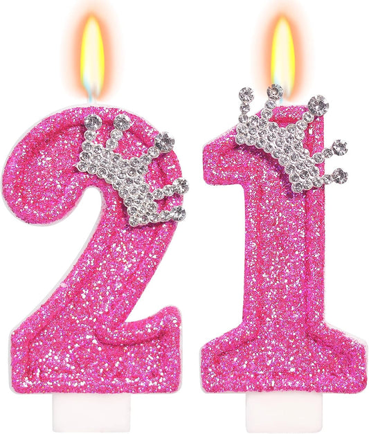Birthday Candle for Cake, Crown Rose Number Candles, 2.76 inch Number Happy Birthday Candle, Cake Topper Decoration for Birthday Party (Number 21)