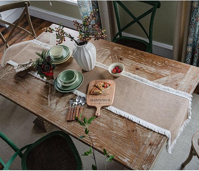 Natural Jute Table Runner, Burlap Style Table Runner, Rustic Farmhouse Table Runner Country Vintage for Wedding, Party Table Decorations, Boho Décor Jute Navy Blue Balls 12x87 inch TAB28