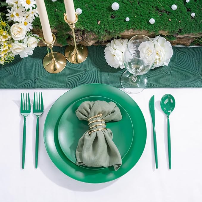 EI 150pcs Green Plastic Plates,Green Disposable Plates Heavy Duty,Fancy Plastic Dinnerware Set,Dinner Plate for Party,Picnic,Birthday,Wedding Afternoon Tea Spring,St. Patrick's Day