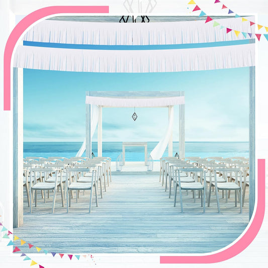 Taiyin 12 Pack 120 Feet White Fringe Garland Tissue Paper Fringe Tassel Party Garland Wall Hanging Banner Backdrop Streamers for Wedding Birthday Autumn Thanksgiving