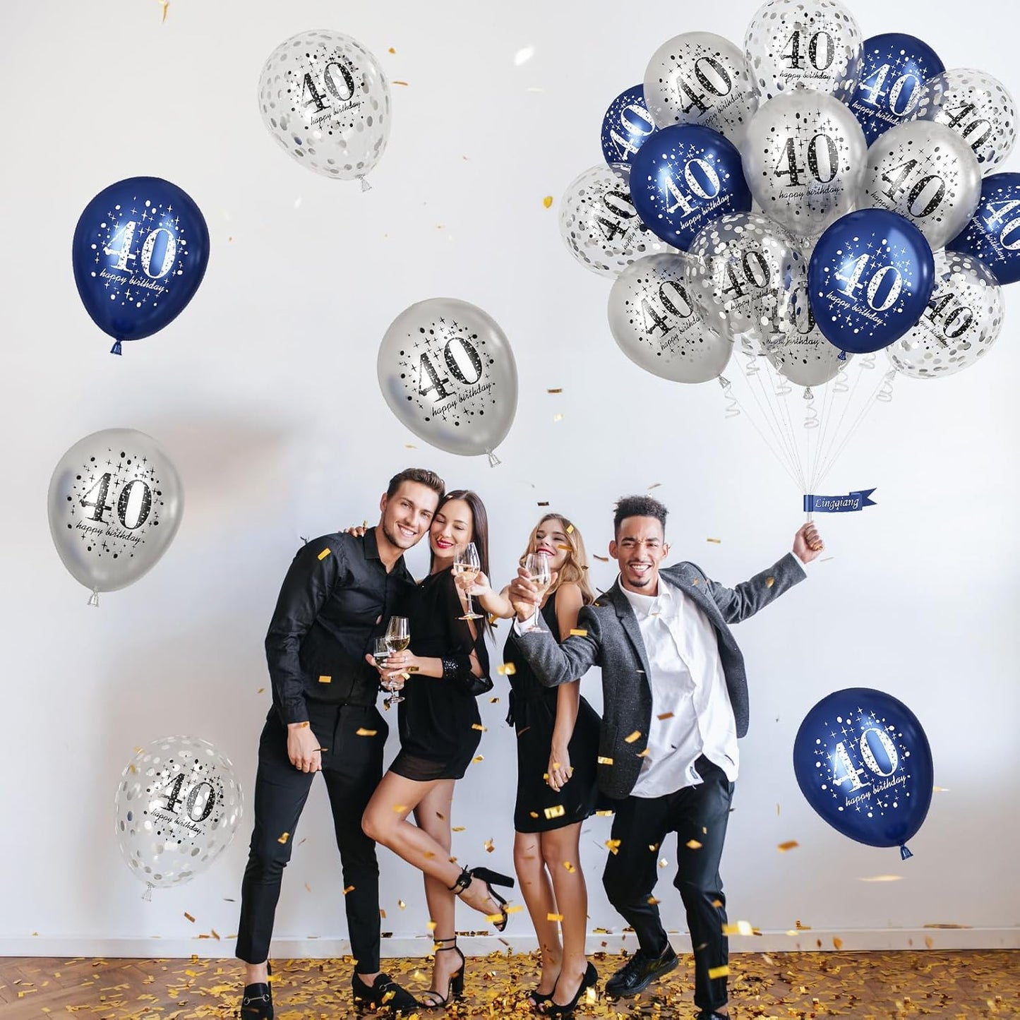 40th Birthday Decoration Men, Pack of 15 Happy 40th Birthday Balloons Latex Helium Navy Blue Silver Confetti Balloons for Him Age 40 Years Old 40th Birthday Party Decorations Celebration Supplies