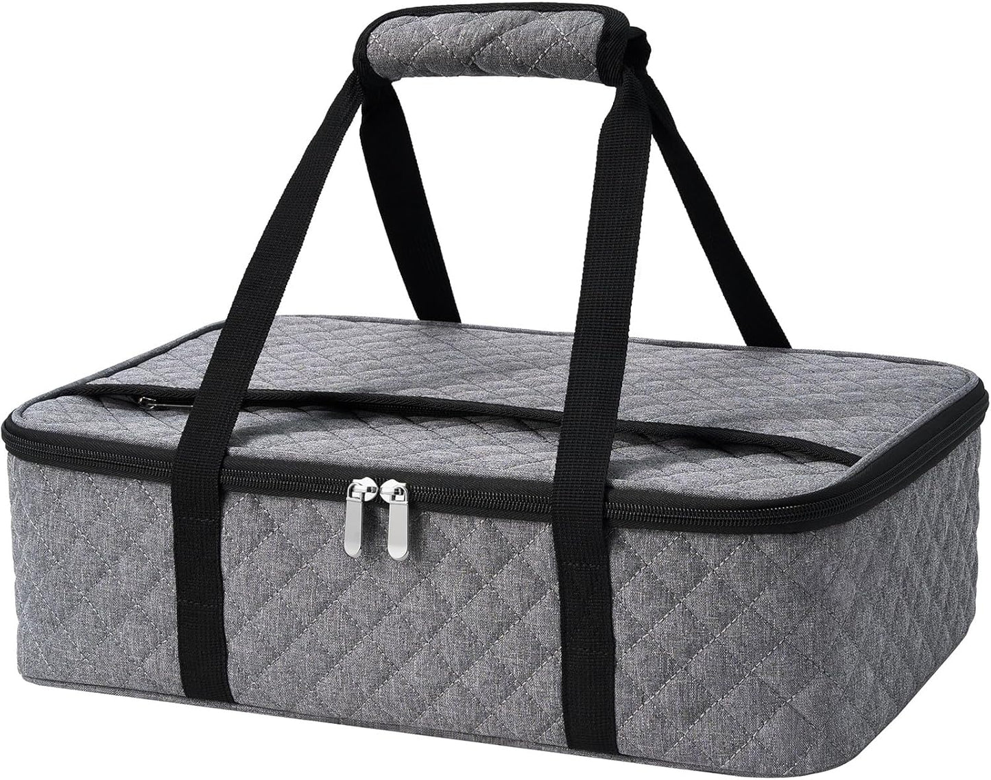 Casserole Carrier - Large Portable Insulated Food Carrier for Hot or Cold Food, Lunch Tote Warmer or Cooler Bag, Lasagna Lunch Bag for Work Picnic Hiking Beach - Fits 16" x 10"Baking Dish-Grey
