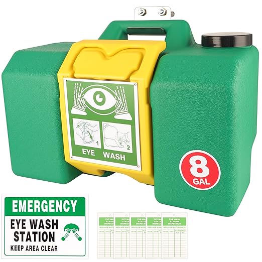 Portable Eyewash Station OSHA-Approved Emergency - Yzzwer 8 Gallon Wall Mounted Eye Wash Irrigation Kit Ansi Certified