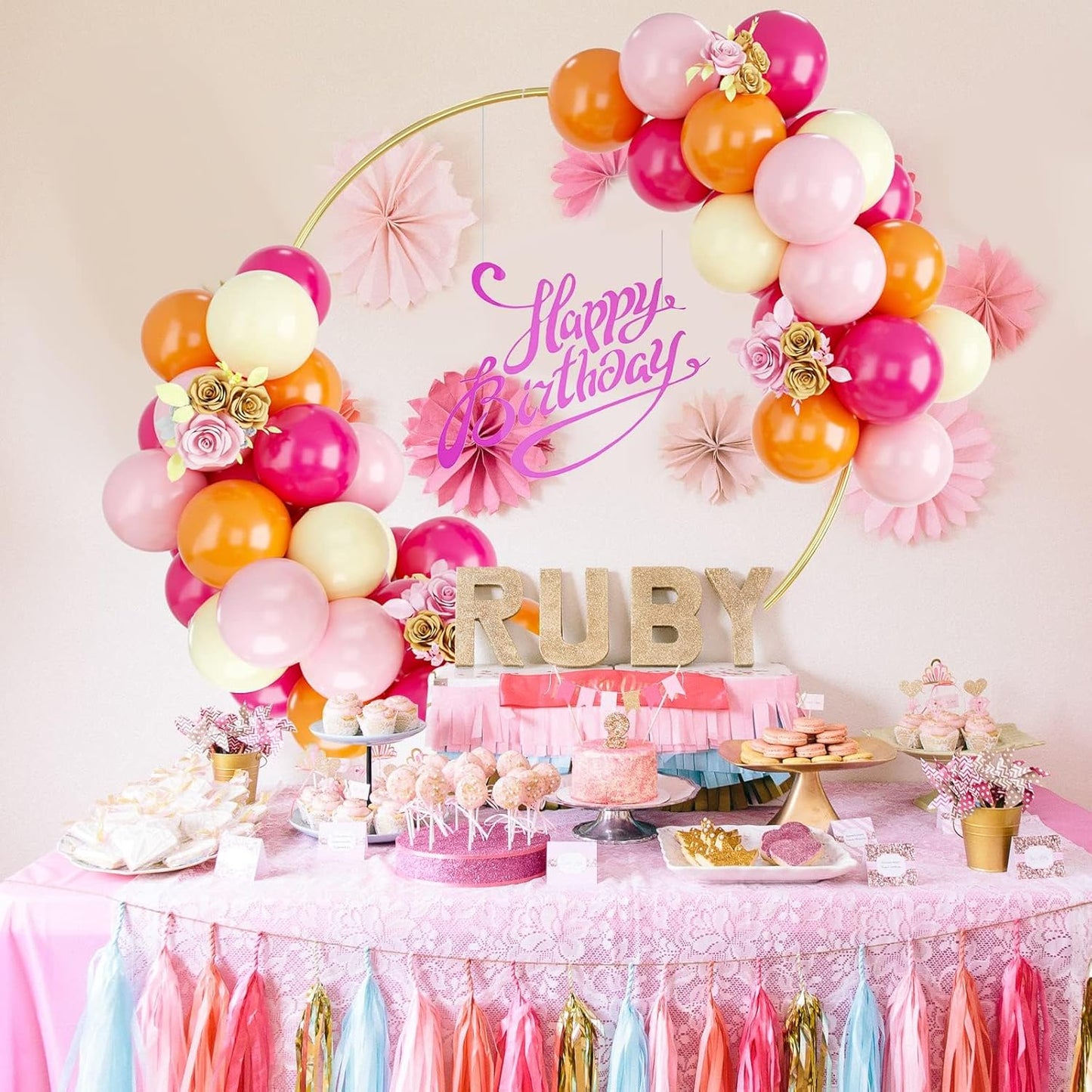 Balloons Pink Orange Yellow, 50PCS Pink Yellow Orange Balloon Arch Kit, Latex Party Balloons for Birthday Decoration Wedding Baby Shower Engagement Balloons Decoration Party Supplies