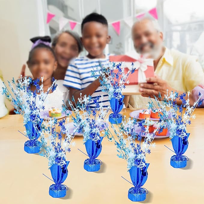 Gyufise 6 Pack Metallic Foil Spray Centerpiece Snowflake Table Decoration Burst Table Centerpieces Table Decor for Winter Wonderland Birthday Wedding Anniversary Holiday Party Supplies Blue