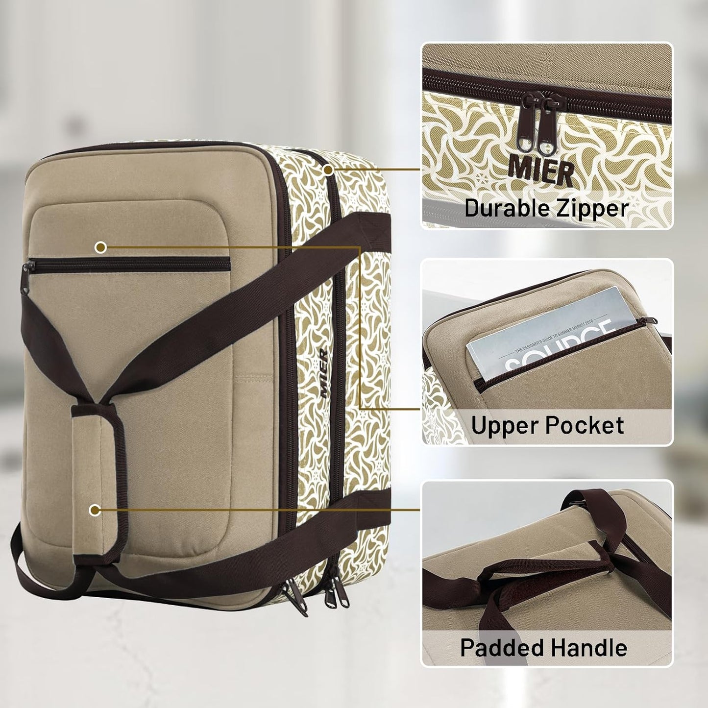 MIER Insulated Casserole Carrier Fits 9"x13" Baking Dishes/Foil Pans, Double Food Carriers Bag Thermal Holder for Hot or Cold Food Lasagna Lugger Potluck Parties Picnic Travel, Khaki