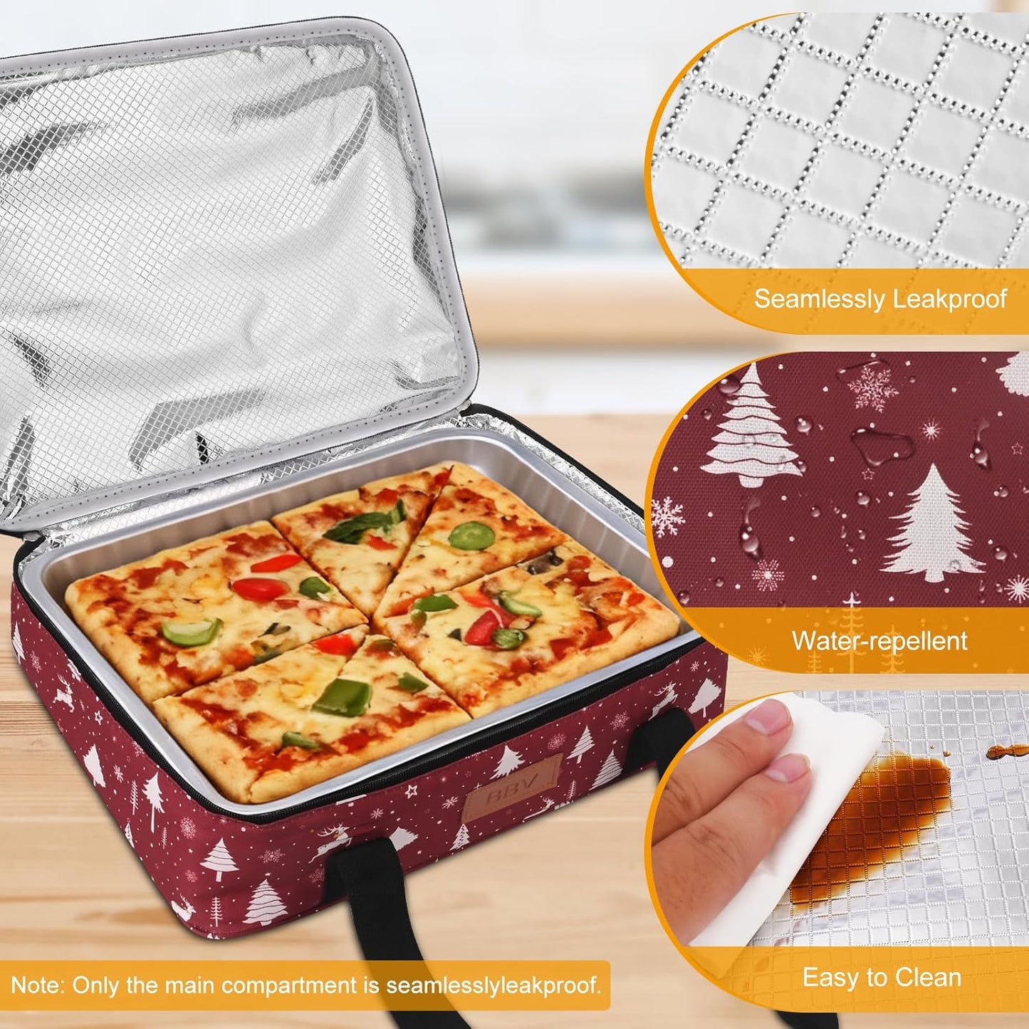 BBV Christmas Insulated Casserole Carrier for Hot or Cold Food, Food Warmer Bag Fits 9"x13" Baking Dish, Durable Nylon Leak Proof Food Containers for Travel, Potluck, Parties, Picnic (Christmas Elk)
