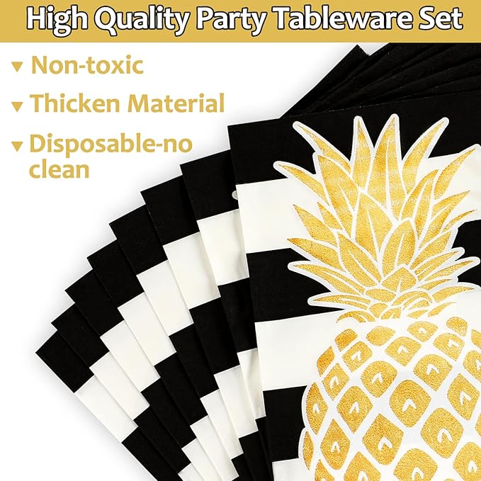 OBUSATT 96Pcs Pineapple Party Supplies Tropical Pineapple Paper Plates Napkins Summer hawaiian luau Party Decorations Fruit Dinnerware Party Favor Birthday Wedding Tableware Serves 24