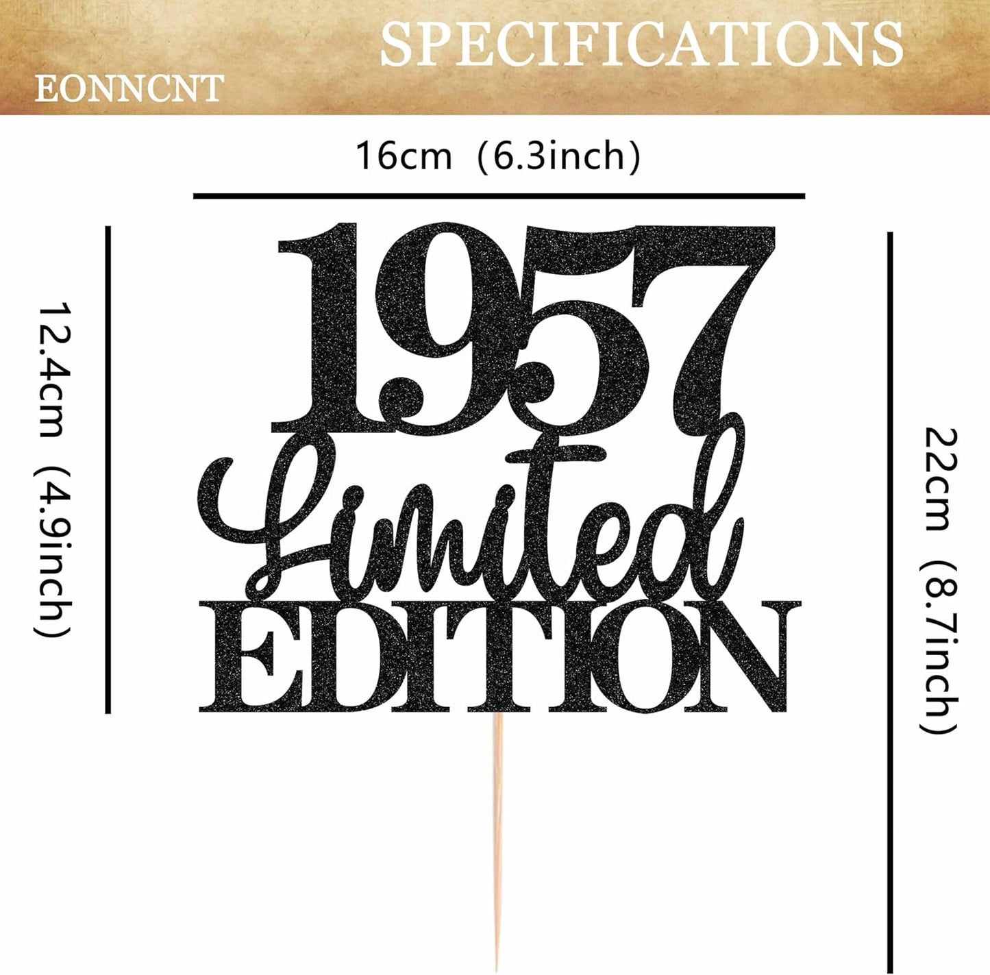 Limited EDITION 1957 Cake Topper - Black Glitter Happy 68th Birthday Party Cake Decoration Supplies, Cheer to 68 Years Cake Bunting Decor for 68th Birthday Party Photo Booth Props