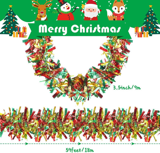 Dingion 59 Feet Christmas Tinsel Garland Metallic Twist Ornaments Hanging Glitter Xmas Garland for Christmas Tree Indoor Outdoor Decoration Party Supplies