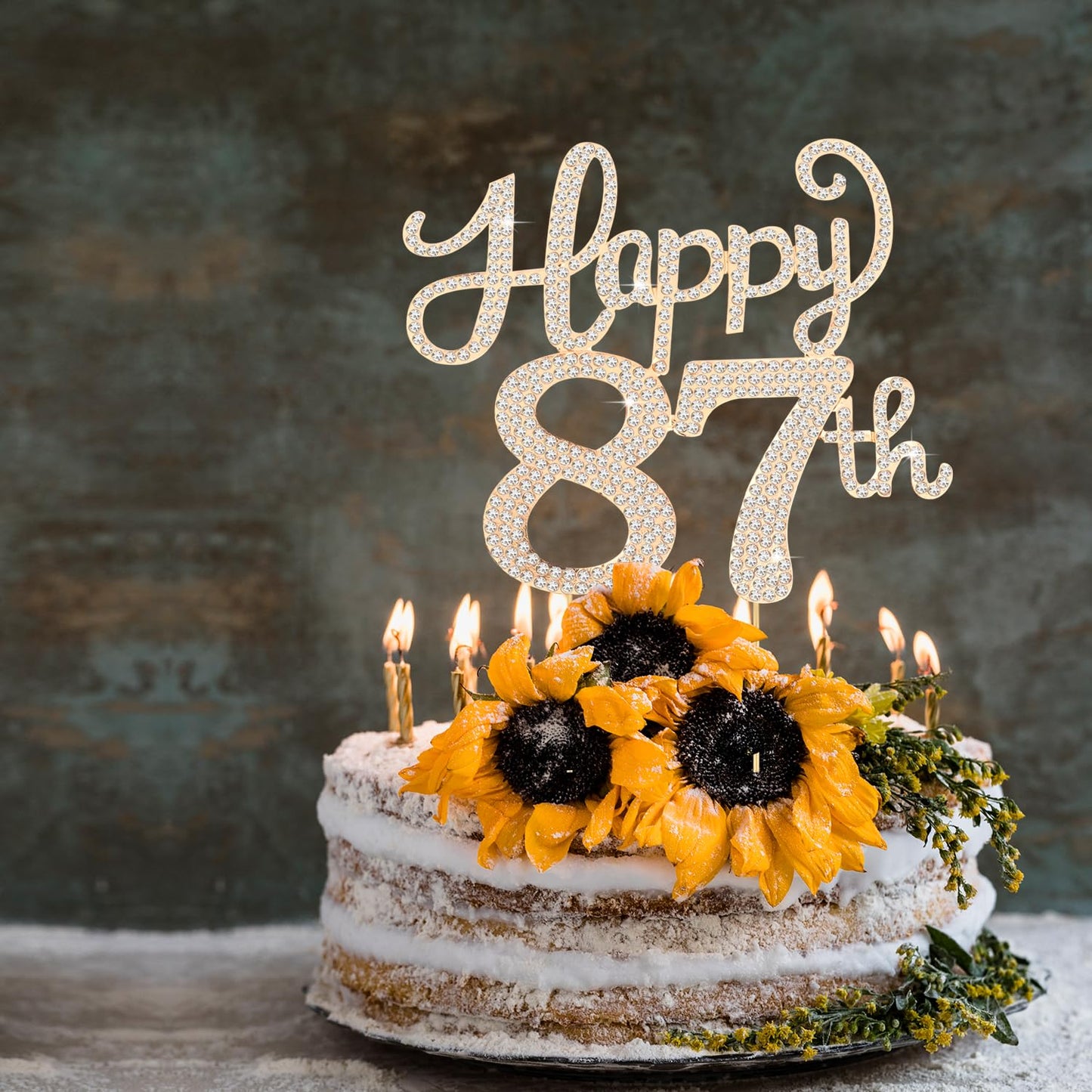Happy 87th Birthday Decorations,87th Birthday Gold Rhinestone Cake Topper - Cheers to 87 Years Old Bday Party Metal Sparkly Cake Centerpieces Sign.
