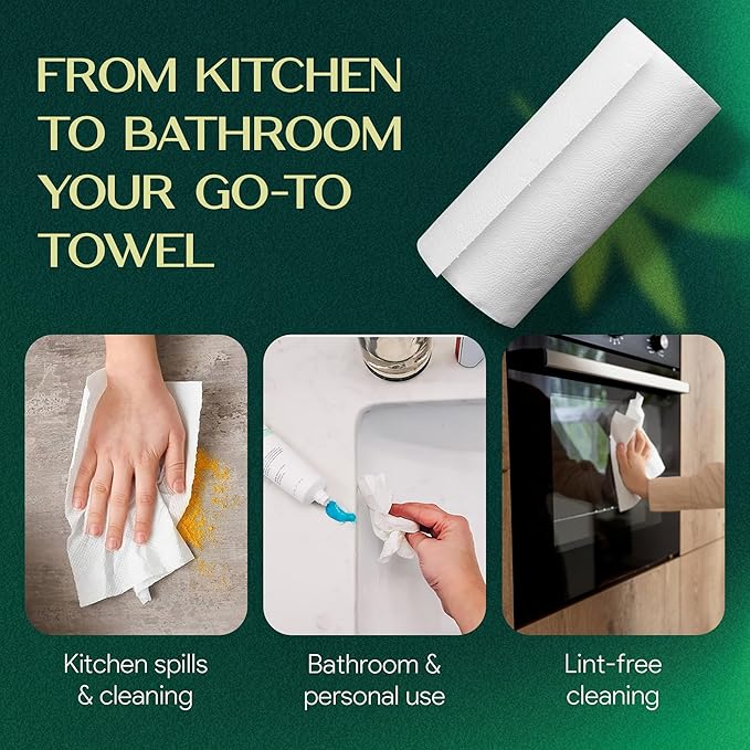 Bulk Case - 100% Bamboo Paper Towels | Lint-Free, Eco-Friendly, Tree-Free | 2-Ply Kitchen Paper Towel | FSC-Certified, BPA/PFAS-Free | 24 Rolls, 150 Sheets/Roll | PALM NAKI