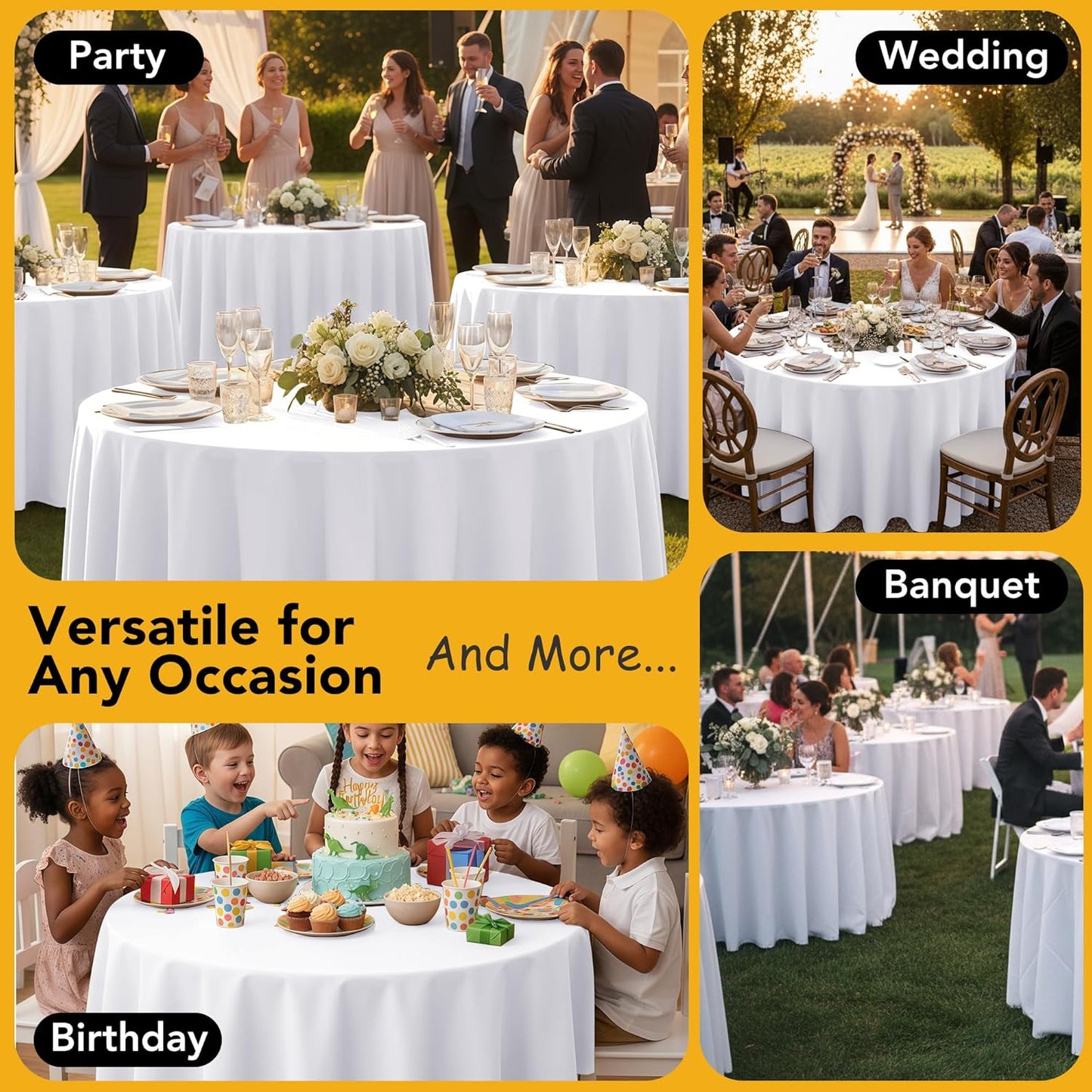 10-Pack White Round Tablecloths, 70 Inches, Stain-Resistant Polyester for 3-4 Ft Round Tables - Washable Table Covers for Weddings, Banquets, Birthday Parties, Events