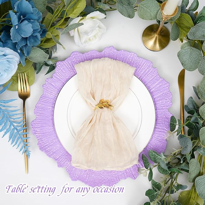24 Pack Lavender Charger Plates Bulk, 13" Plastic Reef Chargers for Dinner Plates, Round Charger Plate with Floral Reef Design for Dinner Wedding Party Table Setting Decoration