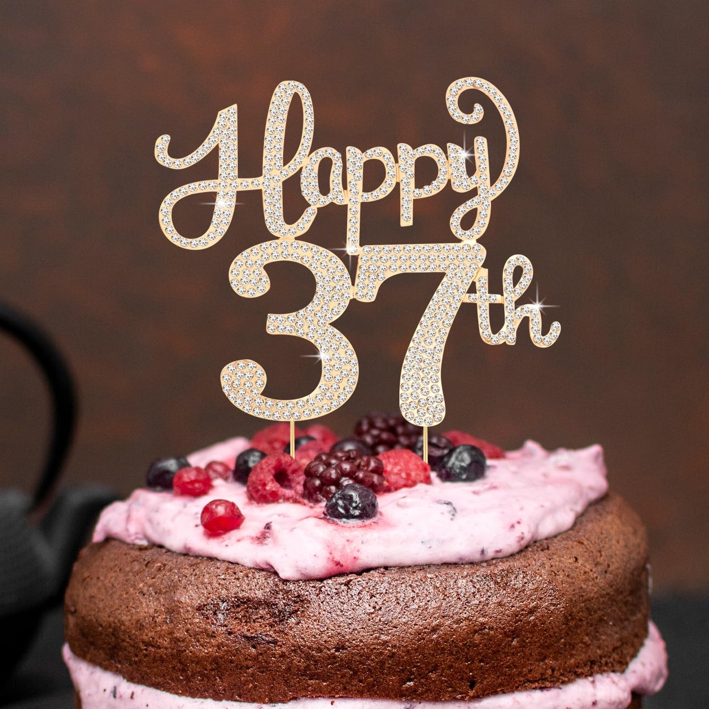 Happy 37th Birthday Decorations,37th Birthday Gold Rhinestone Cake Topper - Cheers to 37 Years Old Bday Party Metal Sparkly Cake Centerpieces Sign.