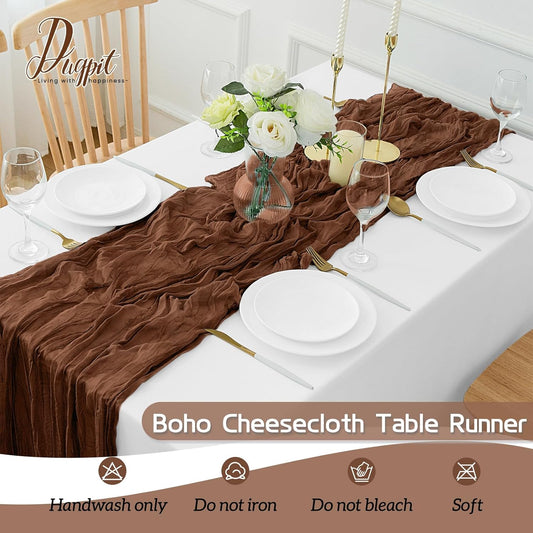 16Pack Brown Table Runner 10FT Cheesecloth Table Runner 35x120Inch Long Boho Cheese Cloth Table Runners Rustic Gauze Table Runners for Party Wedding Bridal Shower Baby Shower Decorations