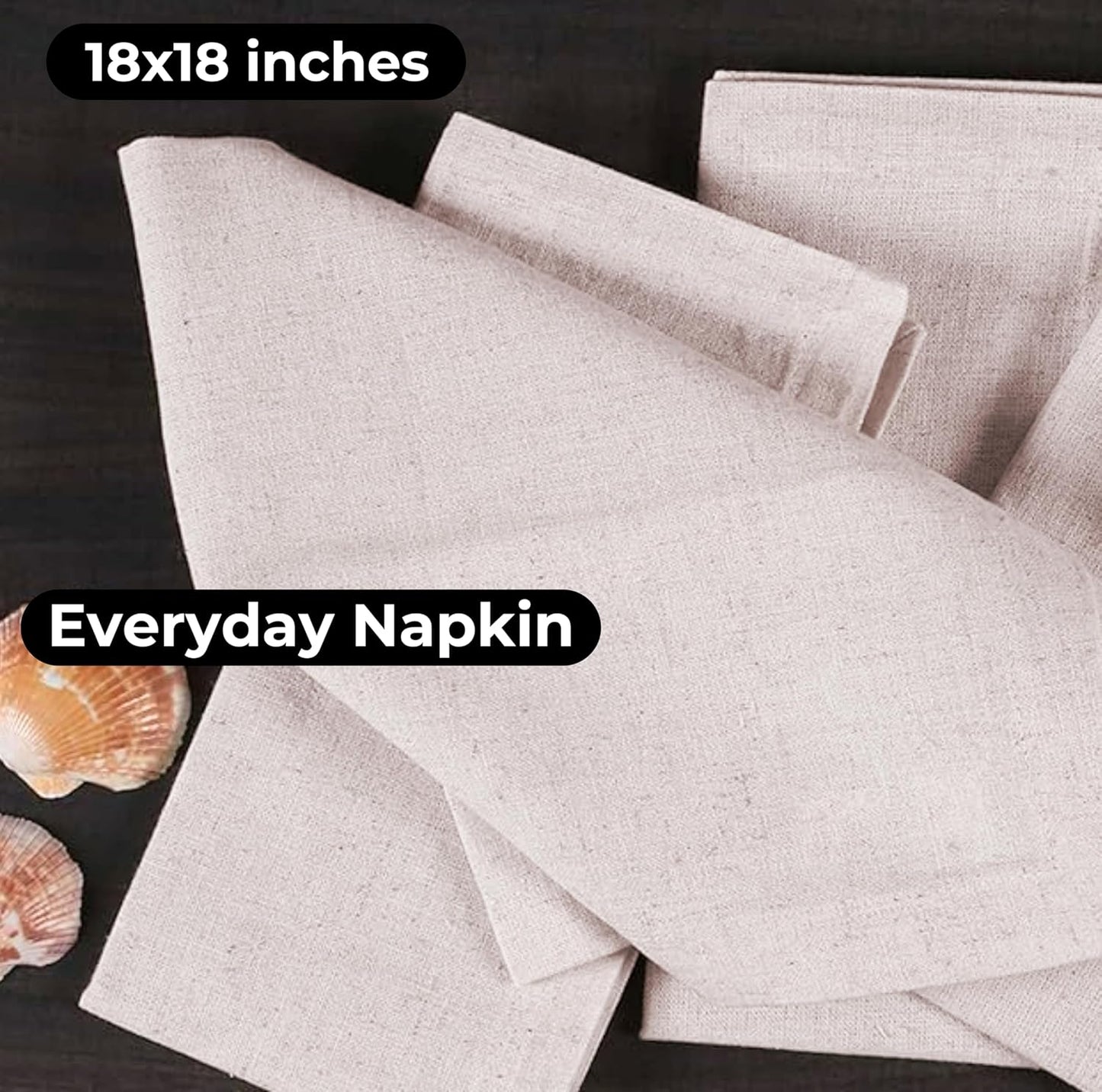 Bedding Craft Linen Flax Cotton Cloth Dinner Napkins Set of 12 – 18x18 Natural Hemstitched Reusable Fabric Napkins for Weddings, Parties, Dinners & Table Décor – Elegant & Durable