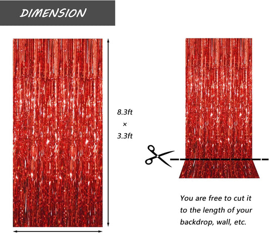 Red Foil Fringe Curtain 3.3×8.3FT 2 Packs, Metallic Tinsel Curtains Party Streamers for Birthday Graduation Baby Shower Decoration (2pcs,3.3FT×8.3FT, Red)