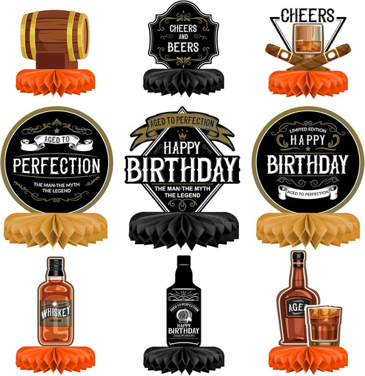 Whiskey pattern Birthday Party Decorations for MenTable Centerpiece Whiskey Honeycomb Table Toppers for 30th 40th 50th 60th 70th 80th Birthday decorations