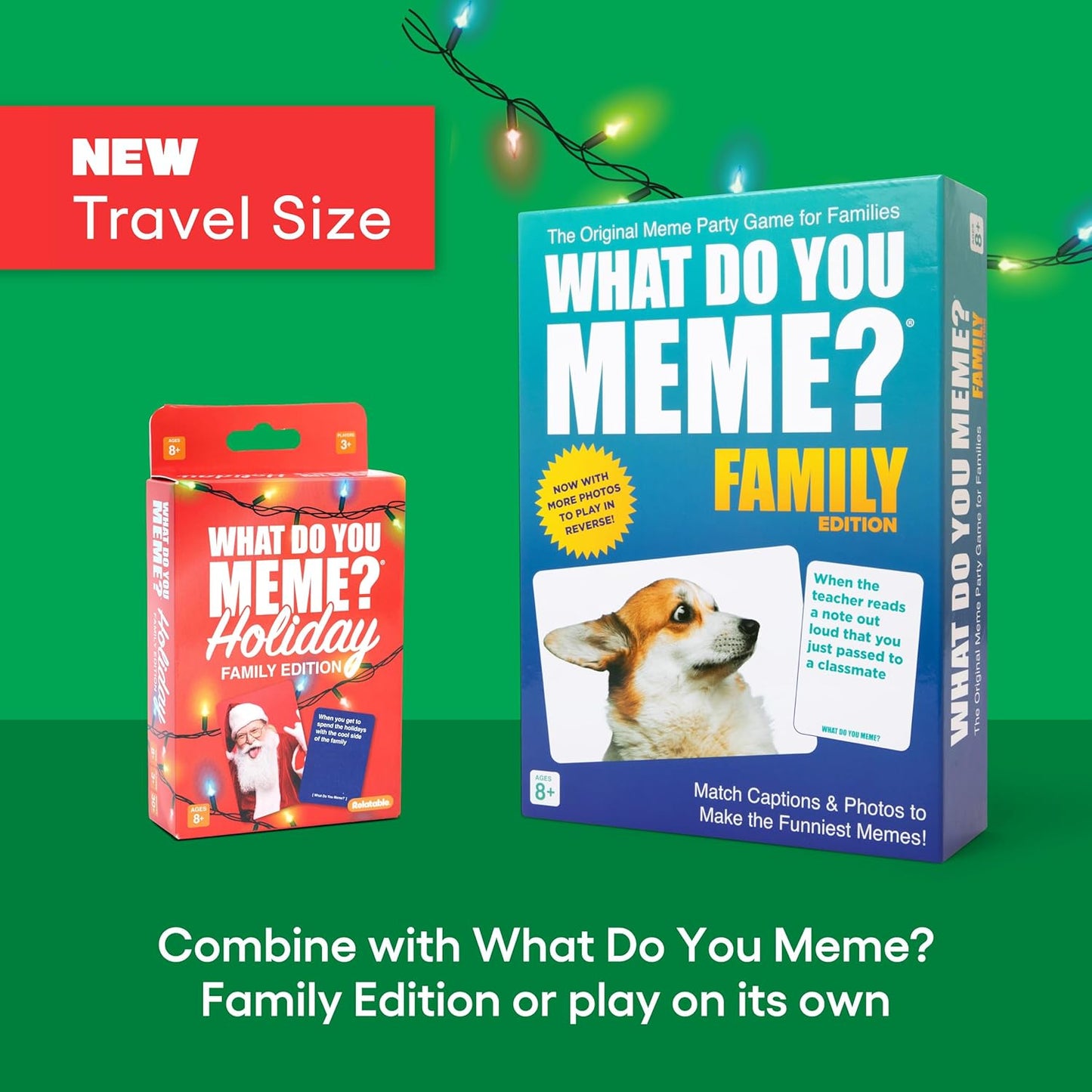 WHAT DO YOU MEME? Holiday Family Edition by Relatable, Holiday Games Travel Pack, Christmas Party Game, Includes 30 Photo Cards and 120 Caption Cards
