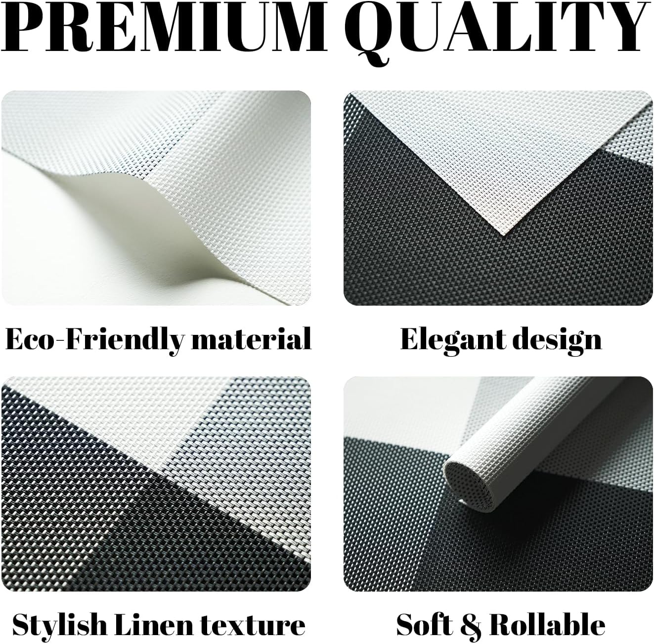 Placemats Set of 8 Vinyl/Plastic Woven Place Mats for Kitchen Table Indoor/Outdoor Washable Placemat Wipeable Dining Table Mats (Grey Grid,8)