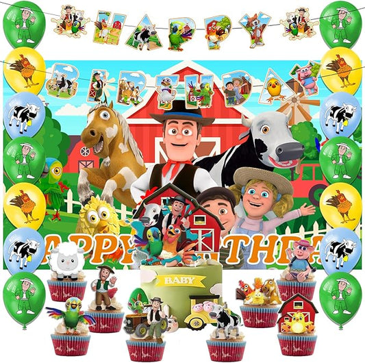 42pcs Lai Granja De Zenoon Party Decoration Pack Includes，Banner，Cake Topper，Blackdrop,Balloons for Zenoon party decoration