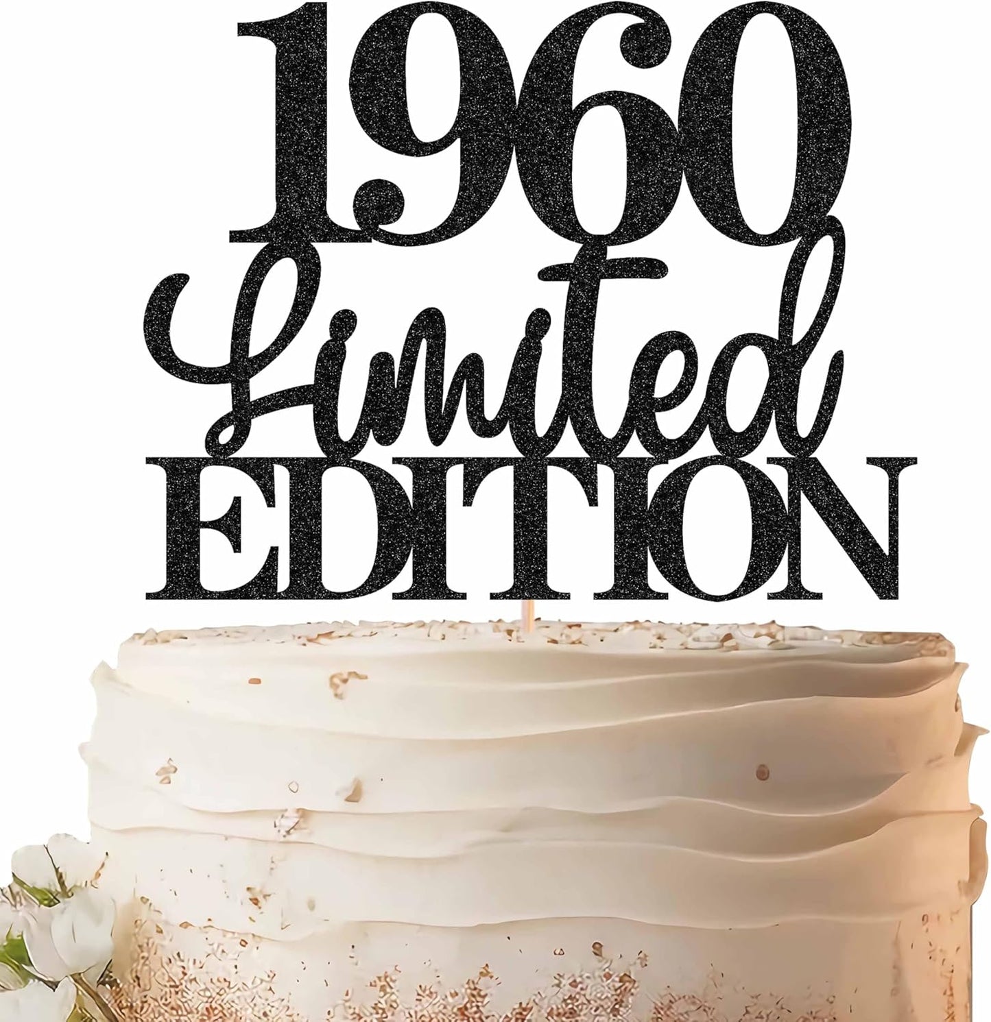 Limited EDITION 1960 Cake Topper - Black Glitter Happy 65th Birthday Party Cake Decoration Supplies, Cheer to 65 Years Cake Bunting Decor for 65th Birthday Party Photo Booth Props