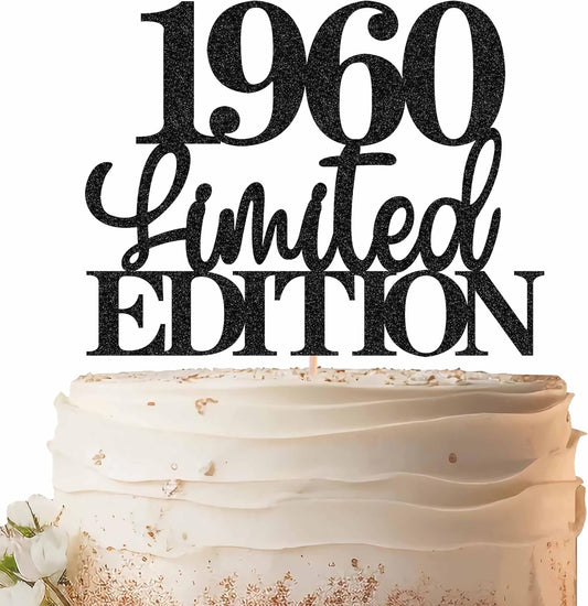 Limited EDITION 1960 Cake Topper - Black Glitter Happy 65th Birthday Party Cake Decoration Supplies, Cheer to 65 Years Cake Bunting Decor for 65th Birthday Party Photo Booth Props