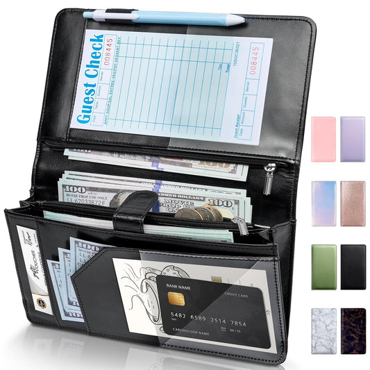 Forvencer Server Book High Volume, Expandable Waitress Book with 2 Zipper & Magnetic Pocket,5"×9", Server Books for Waitresses, Waitress Accessories, Fits Guest Checkbook, Waitress Apron (Black)