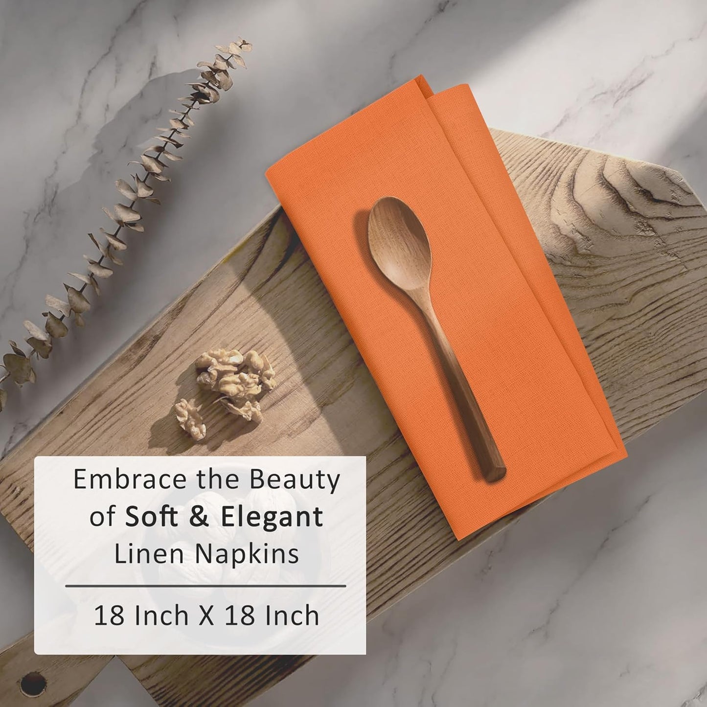 Ruvanti Linen Napkins Set of 6, 18x18 Cloth Napkins, Cotton Linen Blend Napkins Cloth Washable, Soft, Reusable Dinner Napkins for Wedding, Parties, Christmas, Thanksgiving, Everyday Use - Orange
