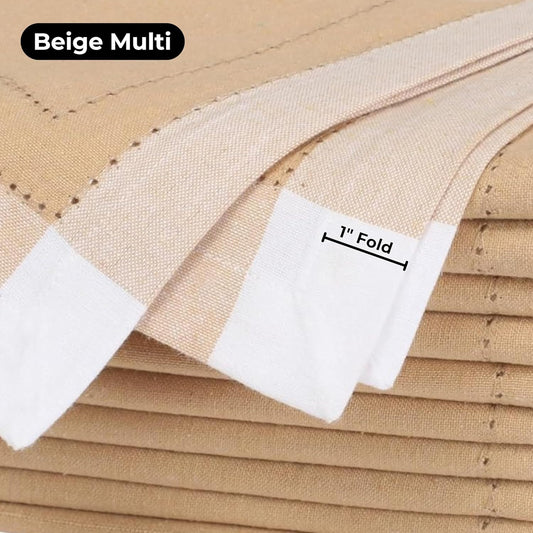 Bedding Craft Cotton Cloth Napkins Set of 12 – 20x20 Beige Multi Double Hemstitched – Machine Washable Dinner Napkins for Weddings, Easter & Special Occasions