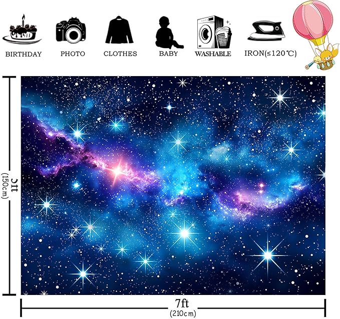 Homewelle Galaxy Stars Starry Night Sky Backdrop 7Wx5H Feet Polyester Fabric Blue Purple Outer Space Universe Nebula Fantasy Decoration Cosmic for Boy Kids Photography Background Photo Shoot Props