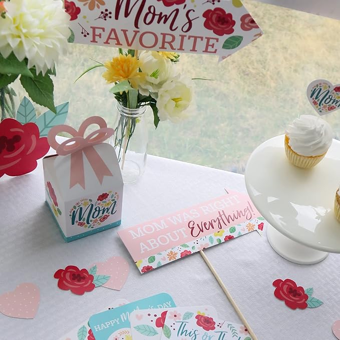 Mother's Day Photo Booth Props Kit - Celebration Set, Premium Cardstock Photo Props with Sticks, DIY Party Decorations - 10 Pieces - Colorful
