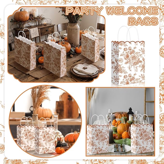 Kolldenn 24 Pcs Terracotta Floral Party Favor Bags with Handles 6.3x3.2x8.3 in Scalloped Wildflower Goodie Candy Gift Treat Bags for Birthday Decoration for Bridal Baby Shower Party Supplies