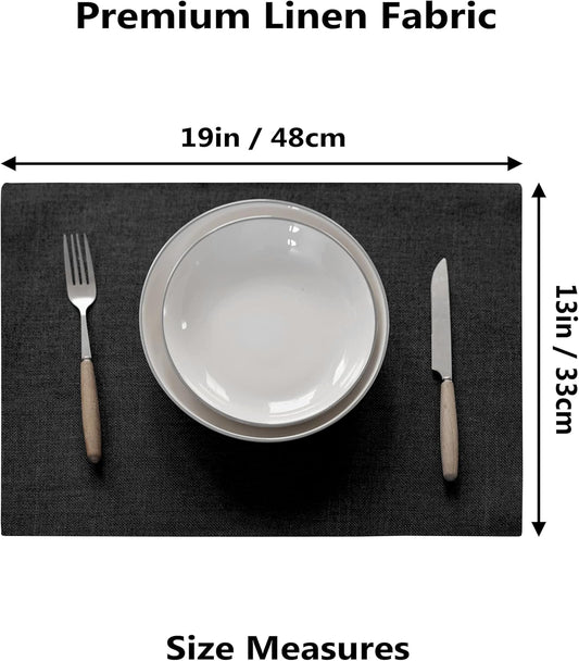 Demetex Black Placemats Set of 4 Stain Resistant Cloth Place Mats Heat Resistant Linen Table Plate Mats for Kitchen Dining Party Gathering, Black