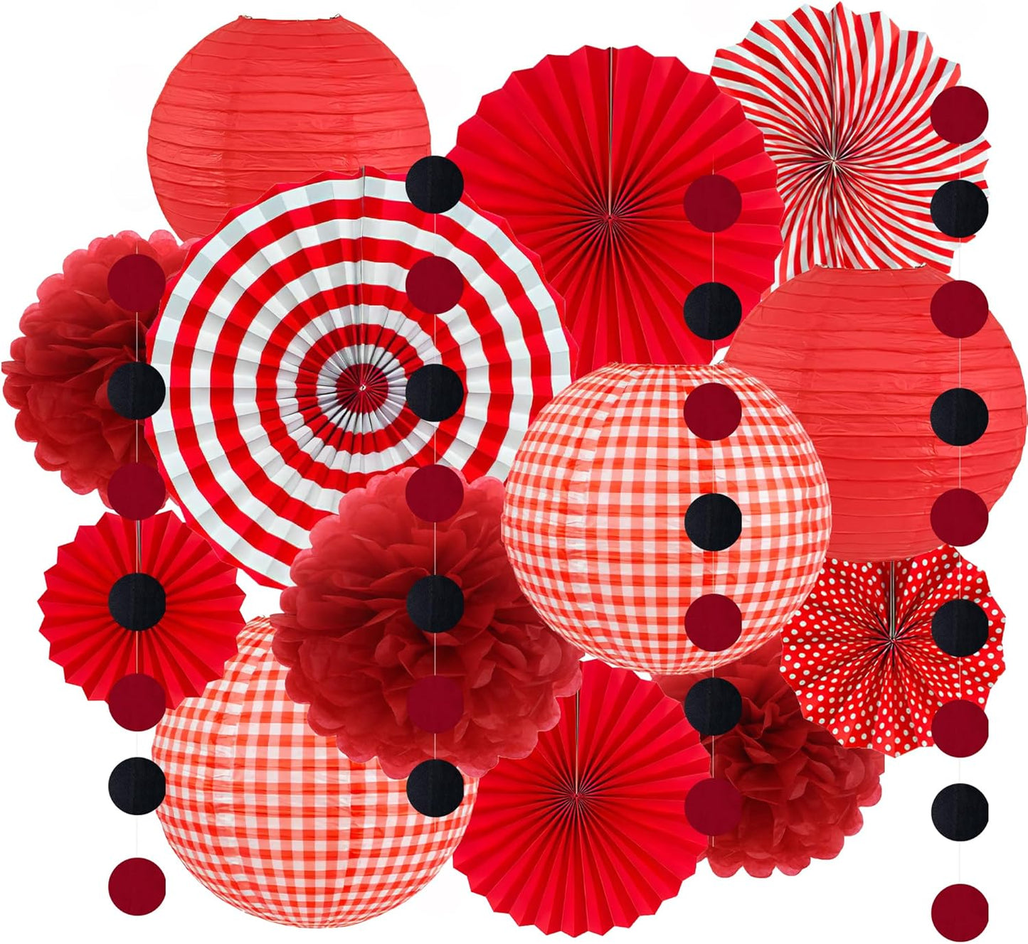 Red Party Decorations Red Paper Fans Paper Lanterns Pom Poms Flowers for Baby Shower Birthday Wedding Engagement Party