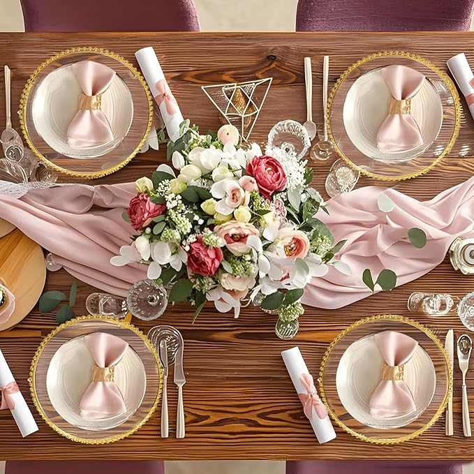 13 Inch Gold Charger Plates,20pcs Clear Charger Plates with Gold Rim,Plastic Plate for Dinner Plate,for Family Party and Wedding