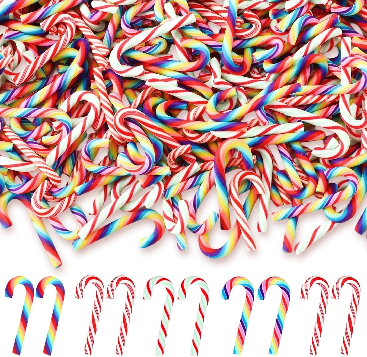 80pcs Mini Christmas Candy Cane for Crafts,Colorful Fake Candy Decor Peppermint Ornaments Xmas Table Scatters Red and White Candy Vase Filler for Decorations Party Favors Supplies