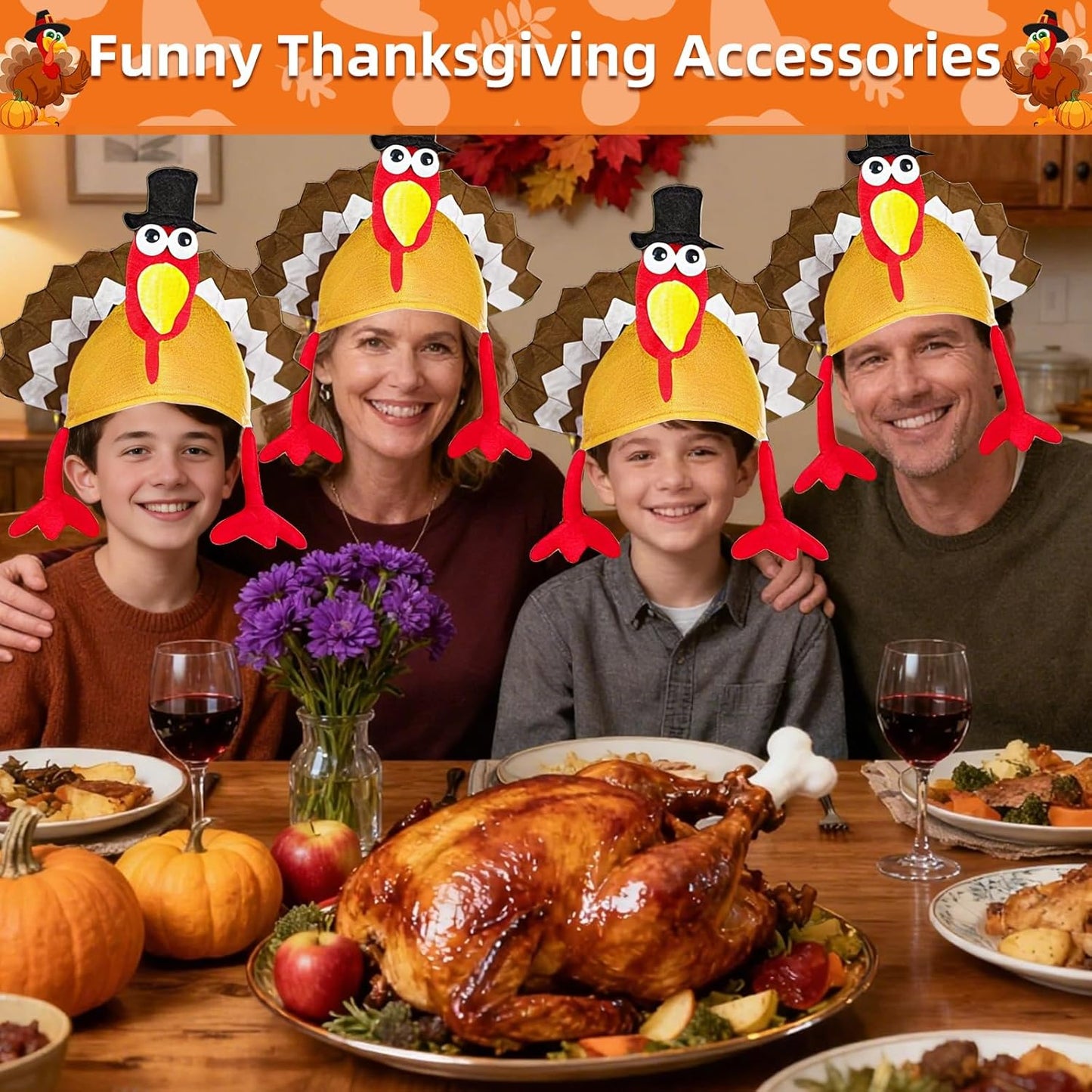 TURNMEON 2 Pack Thanksgiving Turkey Hats, Turkey Novelty Costume Hats, Thanksgiving Party Dress up Accessories Hat