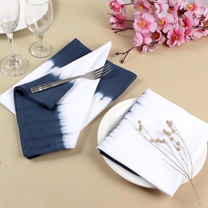 FINGERCRAFT Cloth Napkins Set of 6 Cotton Blend Tie Dye 20x20 Inch Large Size Dinner Napkins Cloth Perfect for Parties Dinners Weddings Cocktail Christmas Easter Royal Blue Ikat