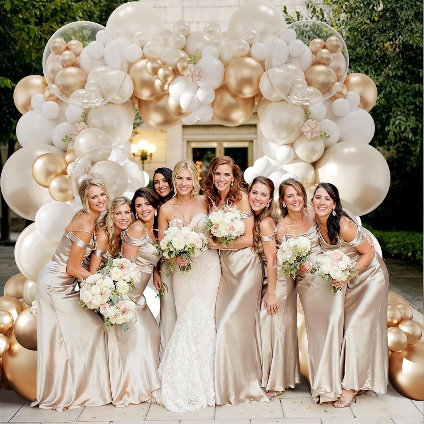 White and Gold Balloon Arch Kit, Double Stuffed Metallic Champagne Gold and White Balloon Garland Kit for Wedding Birthday Baby Shower Gender Reveal Bridal Decorations