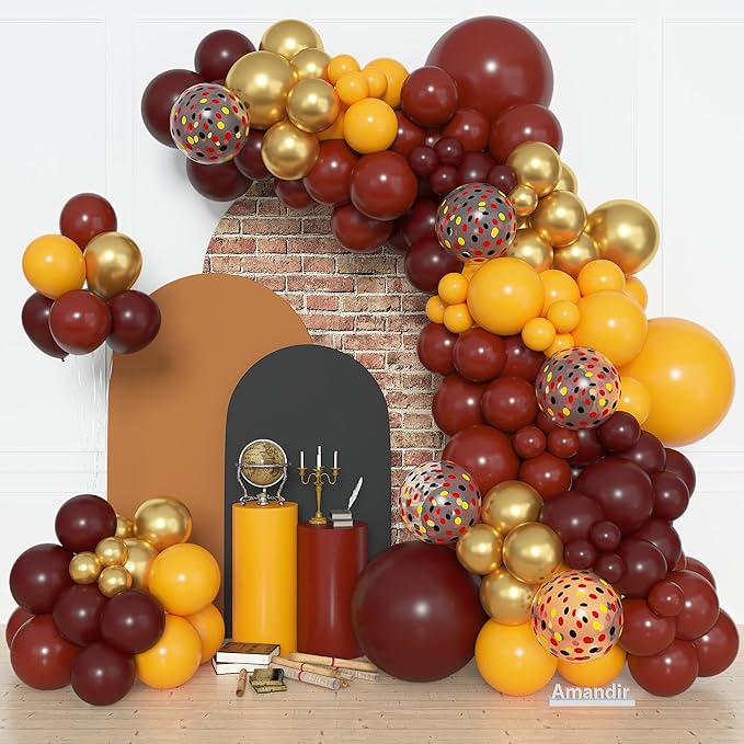 Amandir 170Pcs Magical Wizard School Balloons Arch Garland Kit, Different Sizes 18 12 10 5 inch Burgundy Yellow Gold Confetti Balloon for Birthday Baby Shower Halloween Party Decorations Supplies