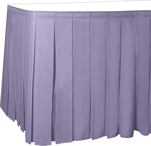 Ultimate Textile Pleat Polyester Fabric Table Skirt - Machine Washable, Flame Resistant, Cut & Sewn in NJ, Desk Skirt - Lilac, 21' Box Pleat x 42" h