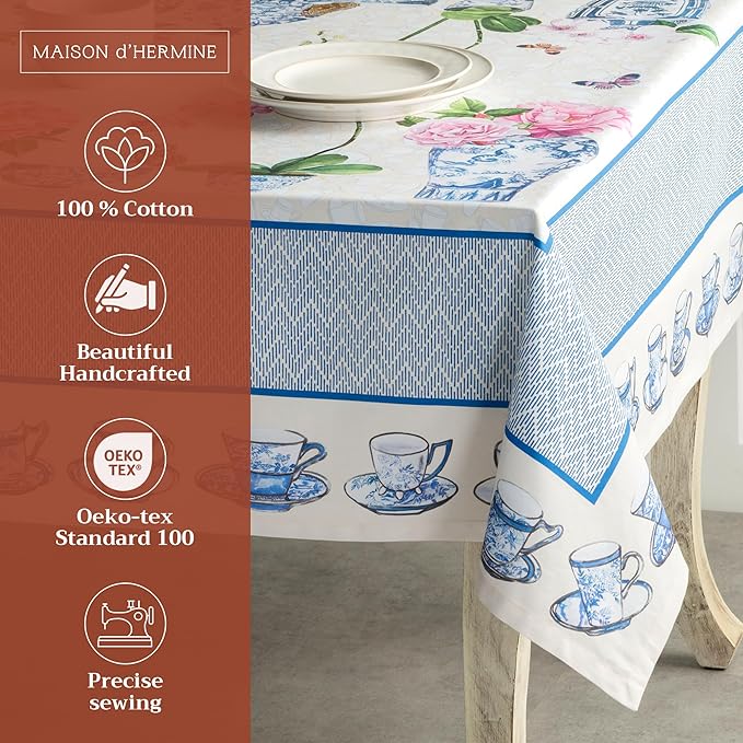 Maison d' Hermine Table Cloth Rectangle Table 100% Cotton 60 x 120 Inches Tablecloth Reusable Decorative for Dining Room Farmhouse Home Valentines Day Decorations Spring Summer - Canton