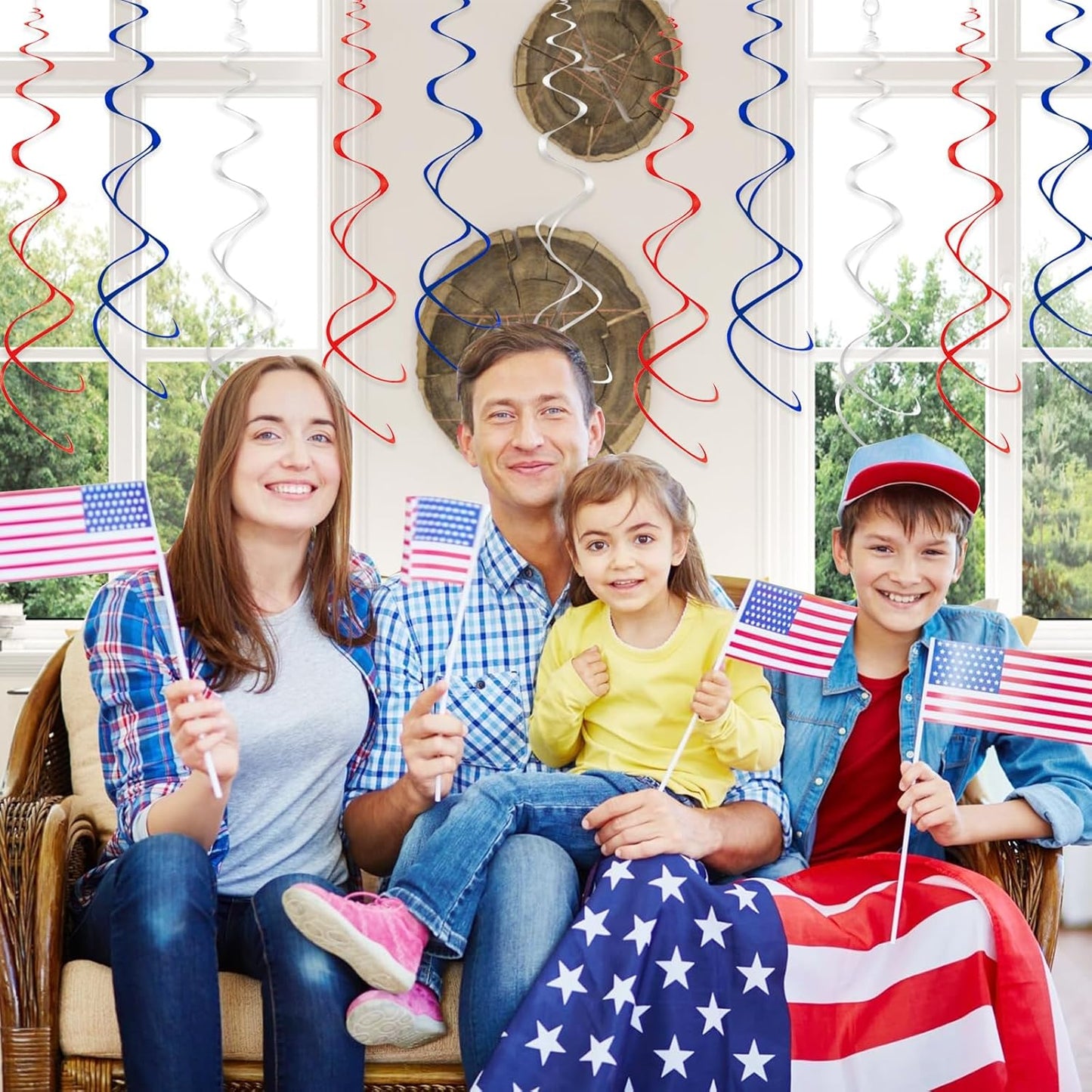 30 pcs Hanging Swirl Decorations Plastic Streamer Ceiling Swirls Party Decorations for 4th of July, Patriot Day, Veterans Day (Blue Red Sliver)