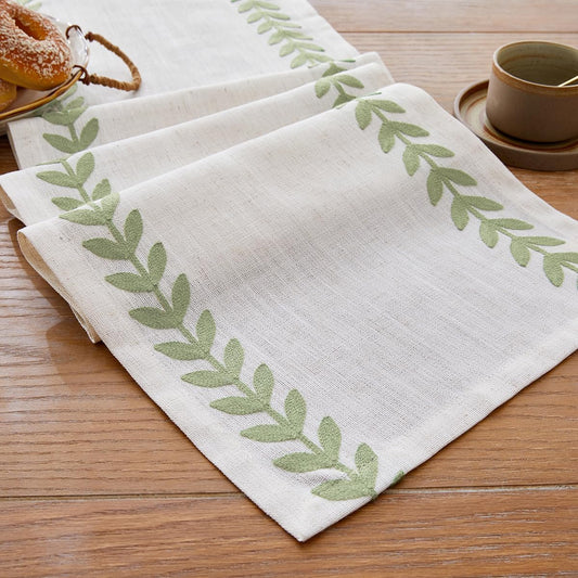 Wracra Embroidered Table Runner Irregular Willow Leaf Table Runners 72 Inches Long for Dresser Home Dining Table Decor,14 x 72 Inch, Light Sage Green