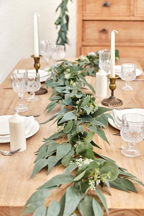6FT Greenery Eucalyptus Garland, Spring Eucalyptus for Home Decor Wedding Garland for Table Centerpieces & Wedding Arch Floral Arrangements 6FT Real Touch Silk Stems
